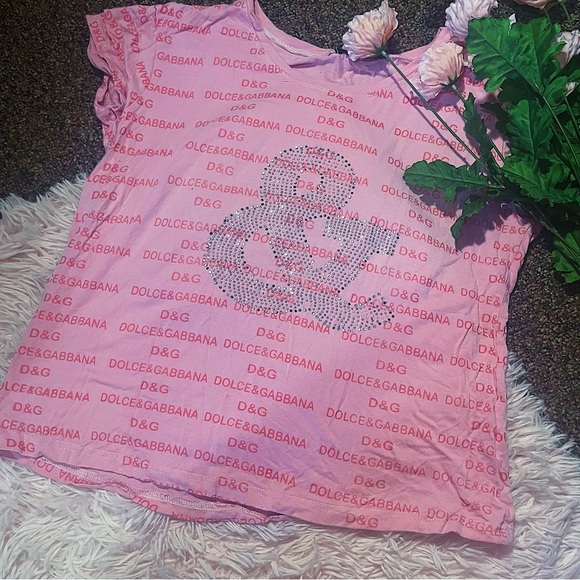 Vintage Y2K Dolce & Gabanna Pink Bling Rhinestone T Shirt Sz XL - Picture 1 of 6